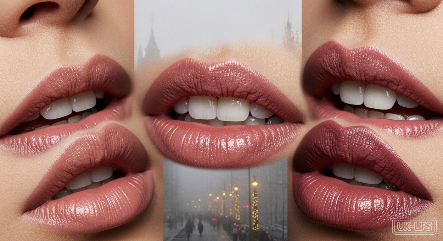 A close-up portrait of nuanced winter lips embracing subtlety over holiday excess, highlighting natural diversity in shades and textures.