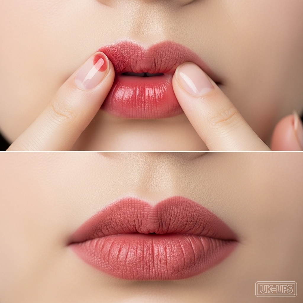 Tutorial on achieving velvet lip texture with blurring techniques.