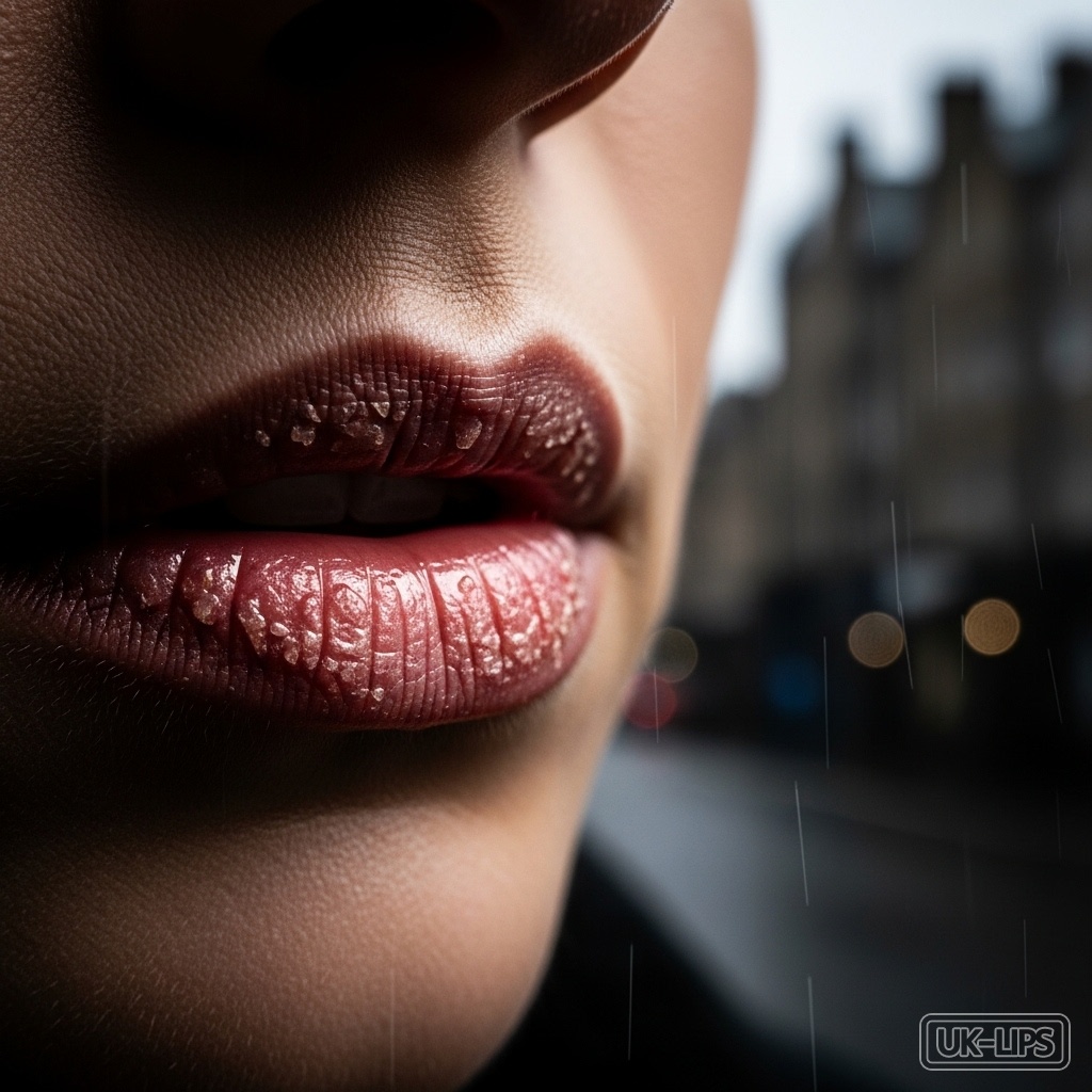 Image of chapped winter lips in Scottish rain with early balm recovery