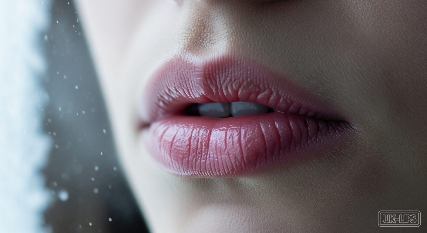 Close-up of hydrated rosy lips defying winter dryness