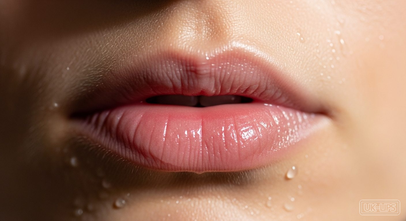 Lips with translucent balm showing natural texture under early summer light